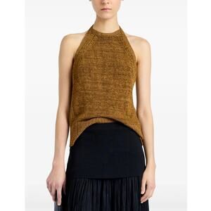 Proenza Schouler Leona Halter Ribbon Knit Top in Ochre S